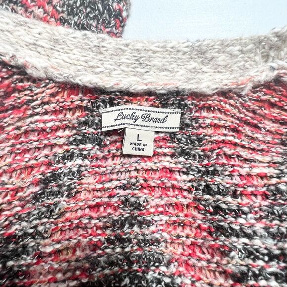 Lucky Brand Chevron Knit Southwestern Knit Fringe Duster Open Front Sweater L - Picture 8 of 13